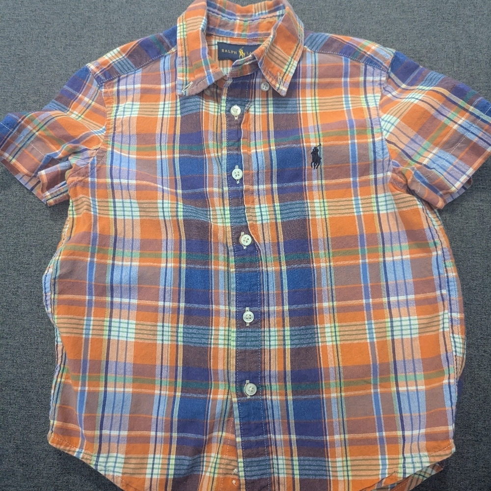 Ralph Lauren Kids Plaid Button-Down Shirt - Orange and Blue